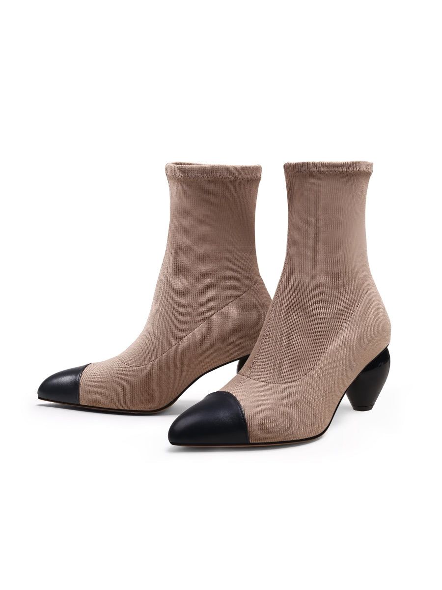 JadyRose | Mid-Heel Stretch Upper Sock Boot - Beige