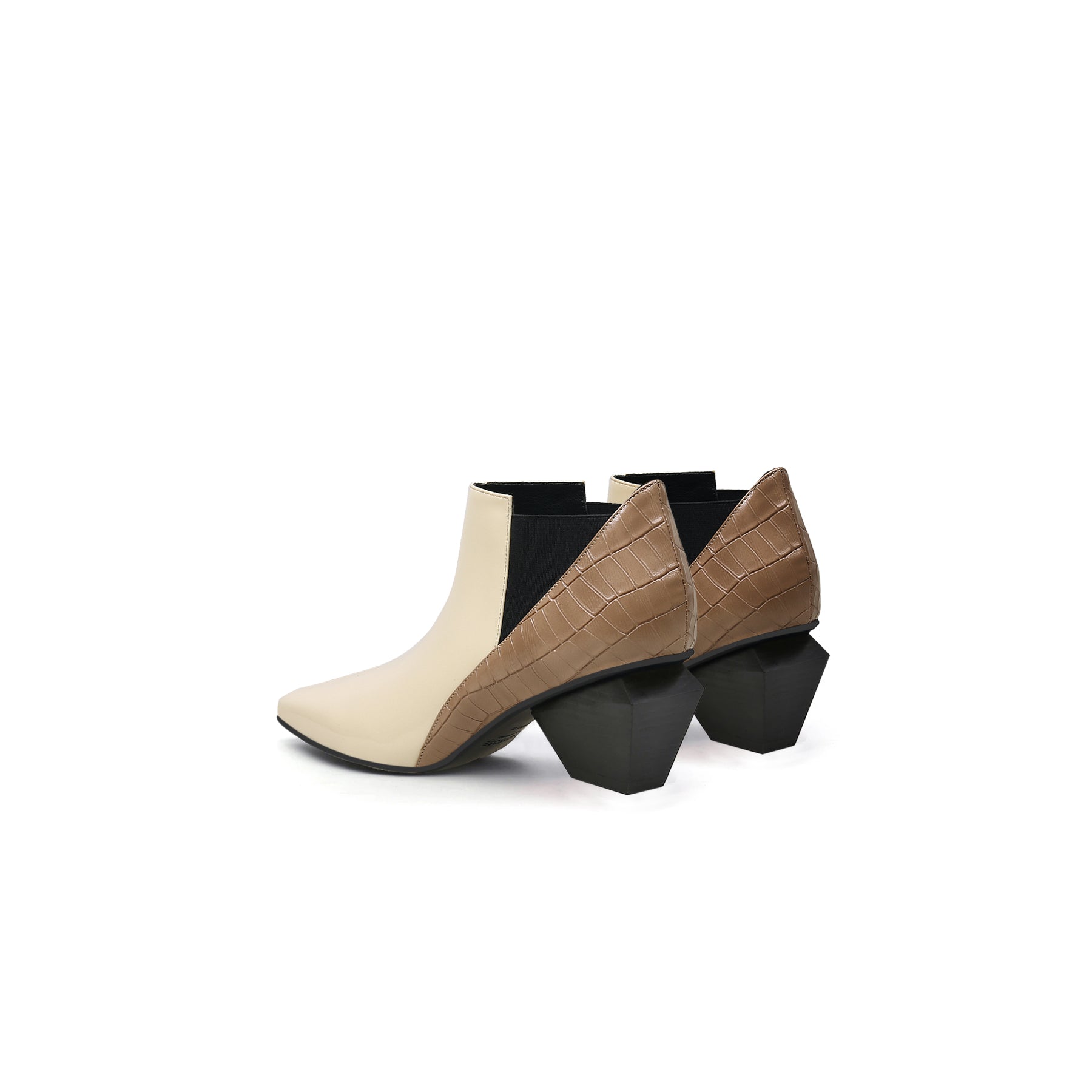 JADY ROSE | GEOMETRY-HEEL LEATHER ANKLE BOOT BEIGE