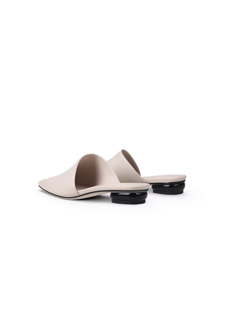 JadyRose | Sharp Toe Classic Point Toe Leather Mules - Beige