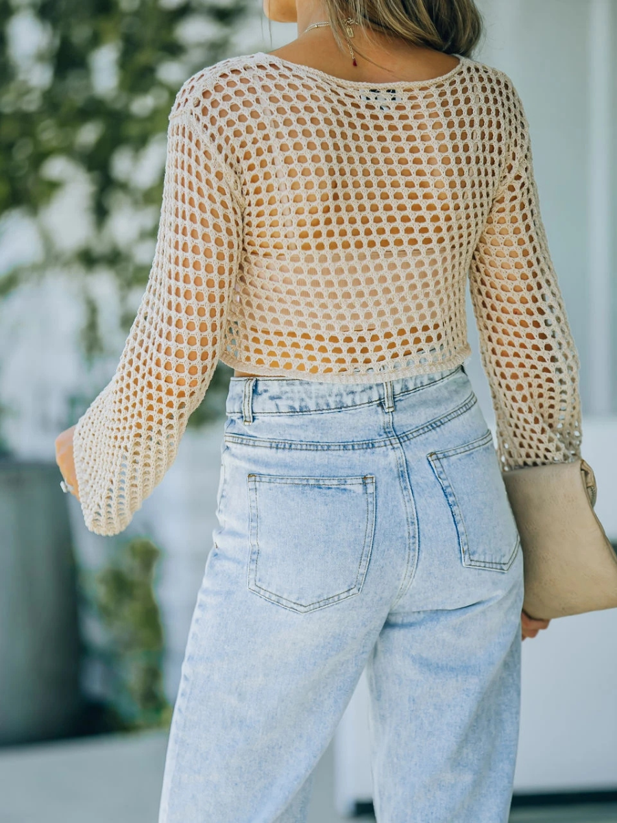 AIDA CROCHET KNIT TOP - BEIGE