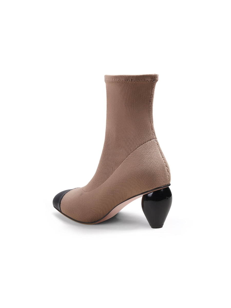 JadyRose | Mid-Heel Stretch Upper Sock Boot - Beige