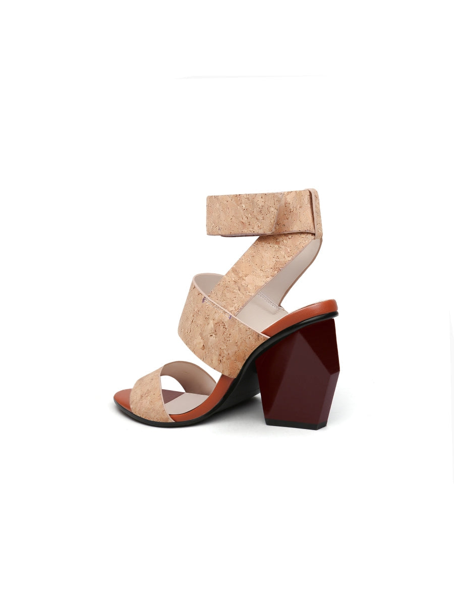 JadyRose | REEMA Block Heel Sawdust Leather Gladiator - Sand