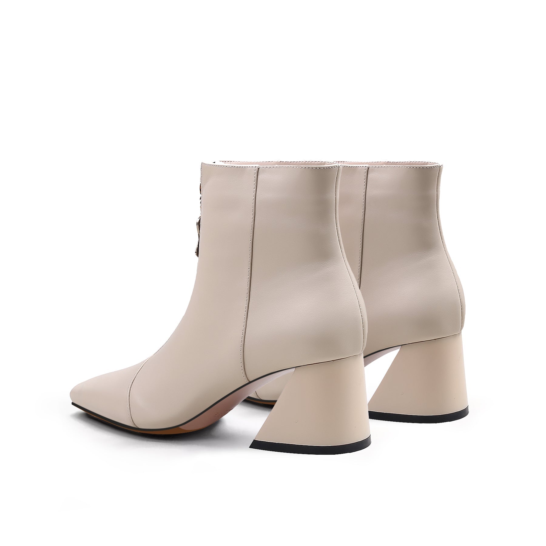 JADY ROSE | BLOCK HEEL LEATHER ANKLE BOOT - BEIGE