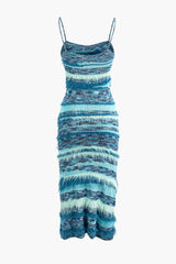 Berlin Blue Feather Stripe Knit Maxi Dress