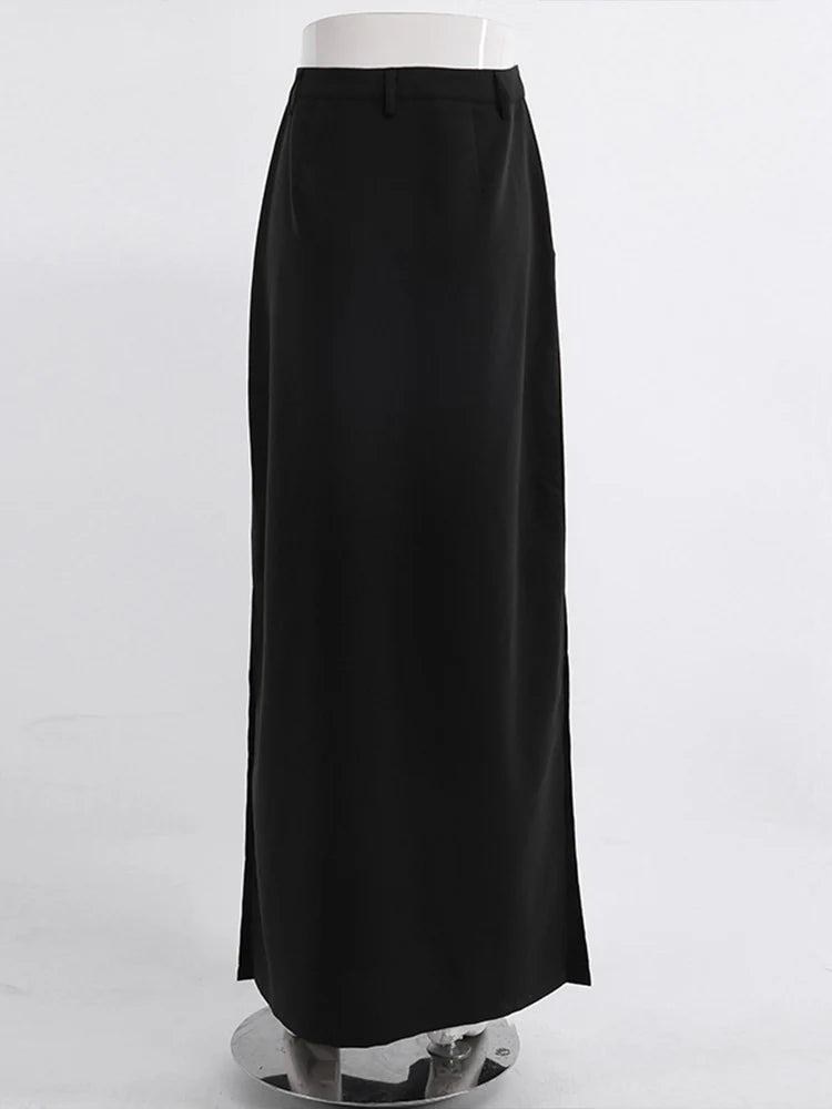 Black Loose Long Skirts Women A-Line Zip Skirts Ladies Elegant Summer Skirts Female With Pocket Ankle-Length Skirts