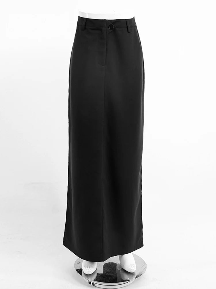 Black Loose Long Skirts Women A-Line Zip Skirts Ladies Elegant Summer Skirts Female With Pocket Ankle-Length Skirts