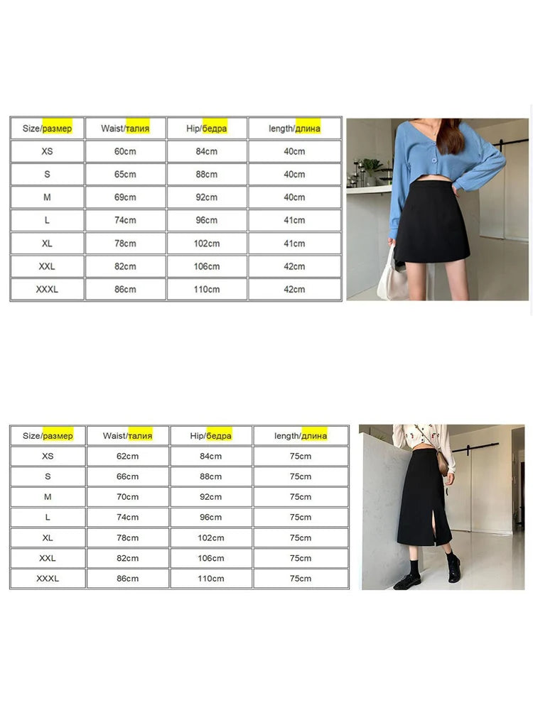 Black Skirts Women Mid-calf College A-line High Waist Korean Style OL All-match Friends Streetwear Chic Female Bottom