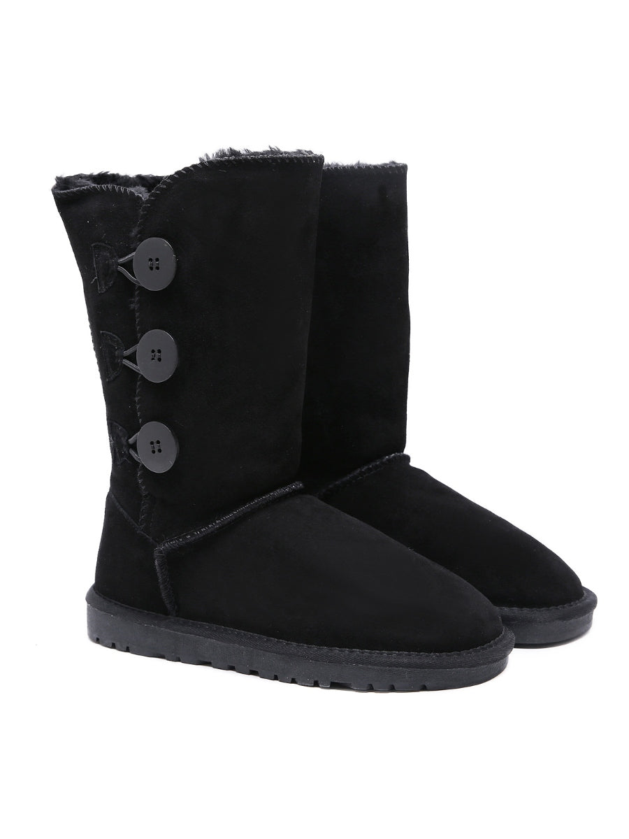 SMAIBULUN Ugg | Side Button Faux Fur-Lined Leather Suede Boots