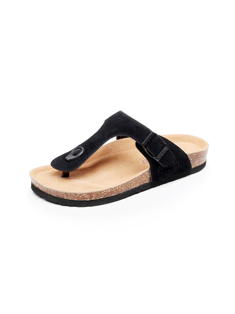 Maibulun | Black Suede T-Strap Leather Sandal