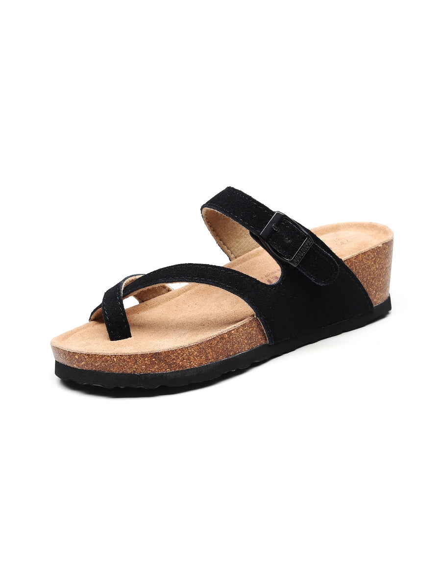 Maibulun | Black Criss Cross Toe Suede Upper Wedge Sandal