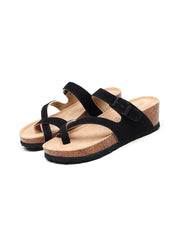 Maibulun | Black Criss Cross Toe Suede Upper Wedge Sandal