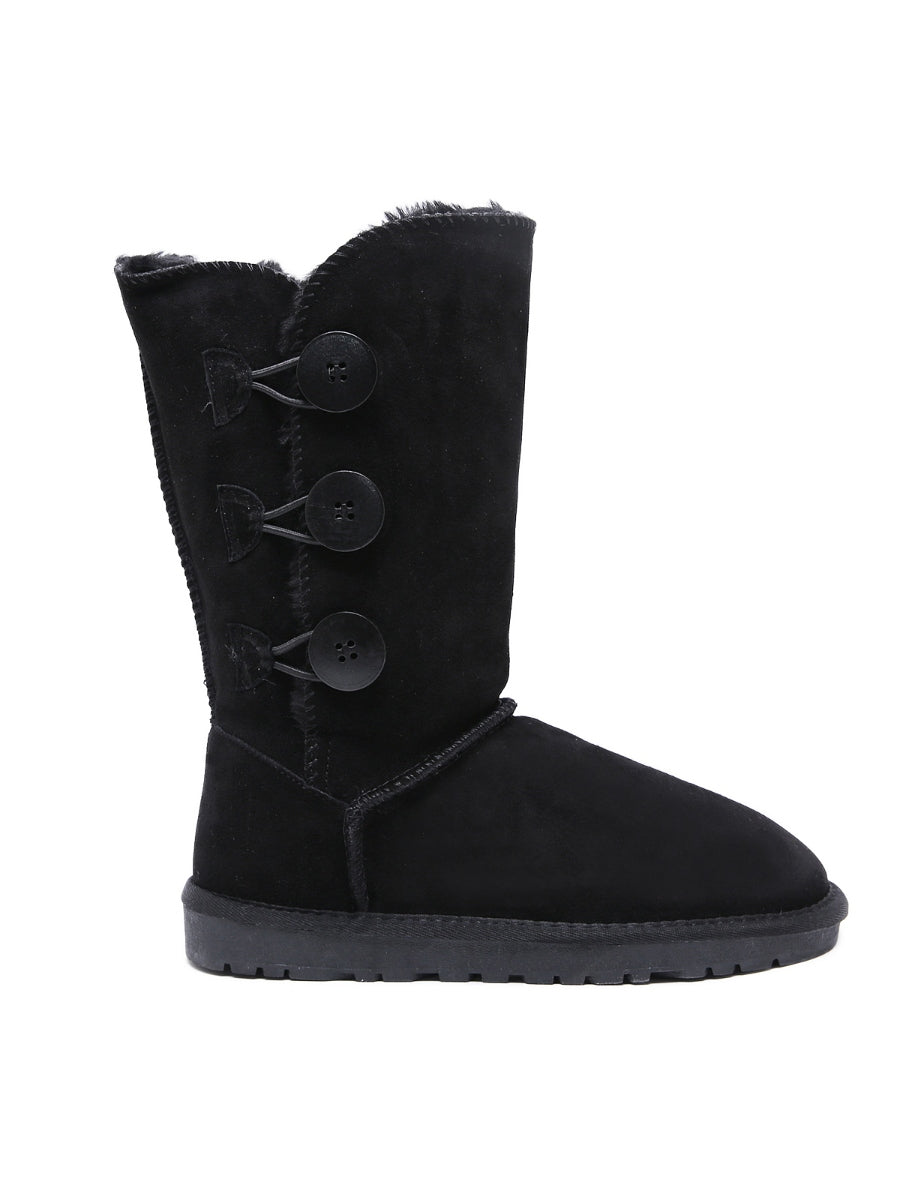 SMAIBULUN Ugg | Side Button Faux Fur-Lined Leather Suede Boots