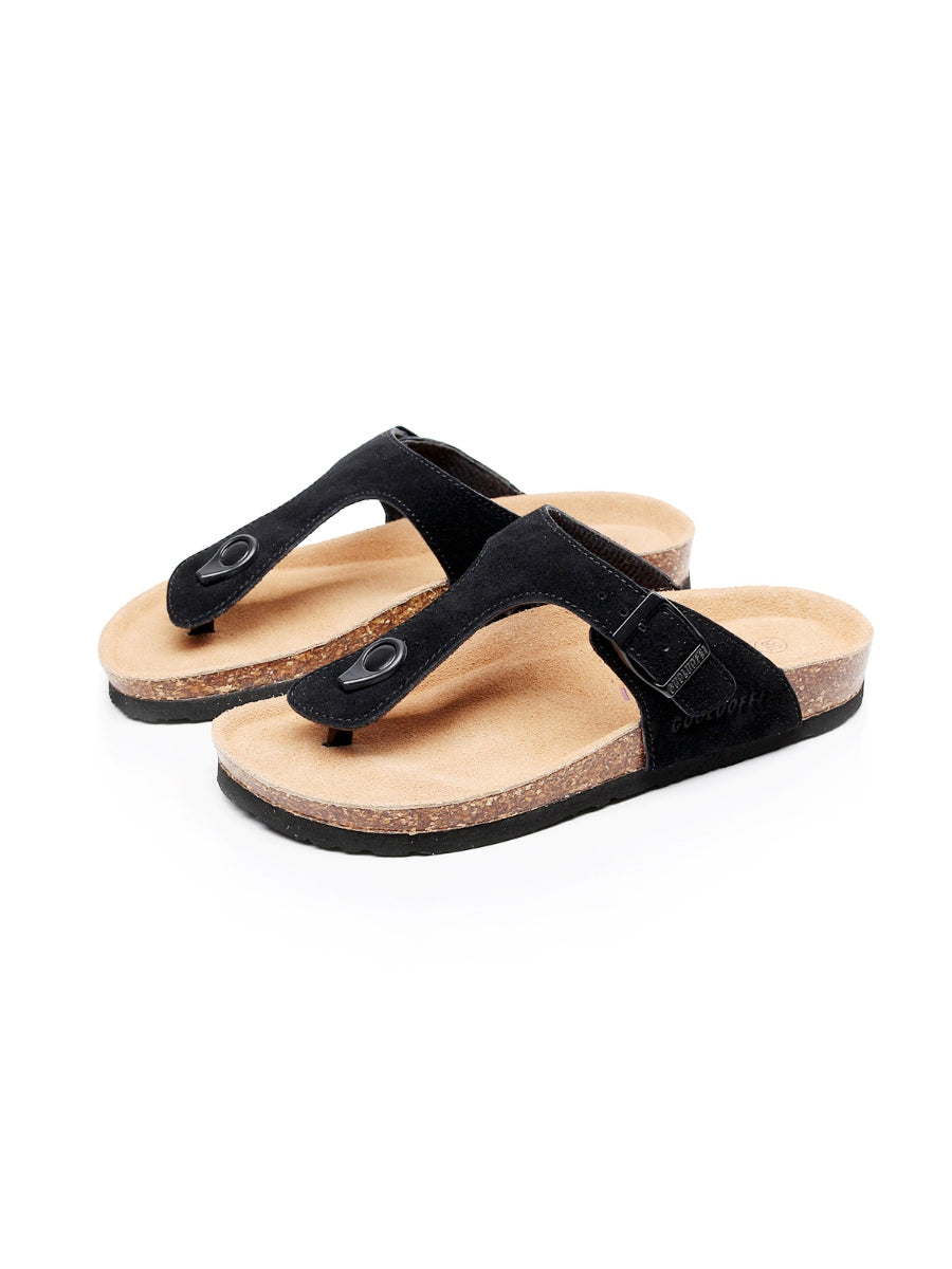 Maibulun | Black Suede T-Strap Leather Sandal