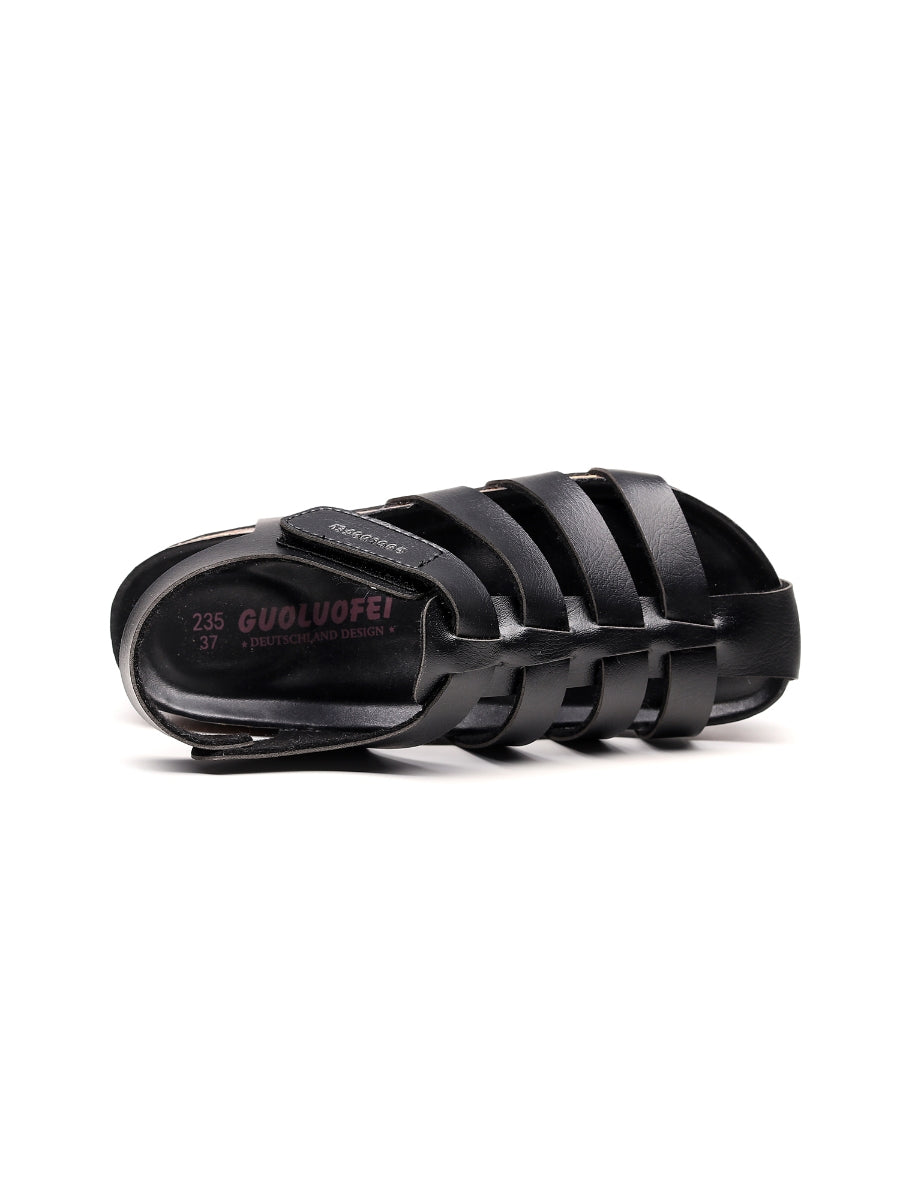 Maibulun | Black Cut Out Strap Slingback Sandals