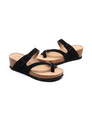 Maibulun | Black Criss Cross Toe Suede Upper Wedge Sandal