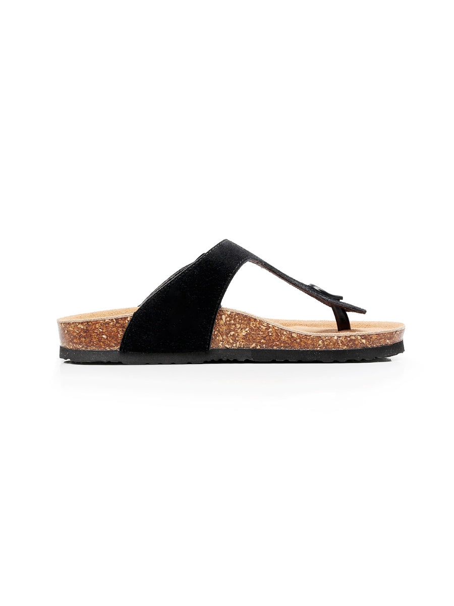 Maibulun | Black Suede T-Strap Leather Sandal