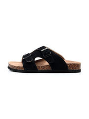 Maibulun | Black Criss Cross Wrap Suede Sandals