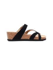 Maibulun | Black Criss Cross Toe Suede Upper Wedge Sandal