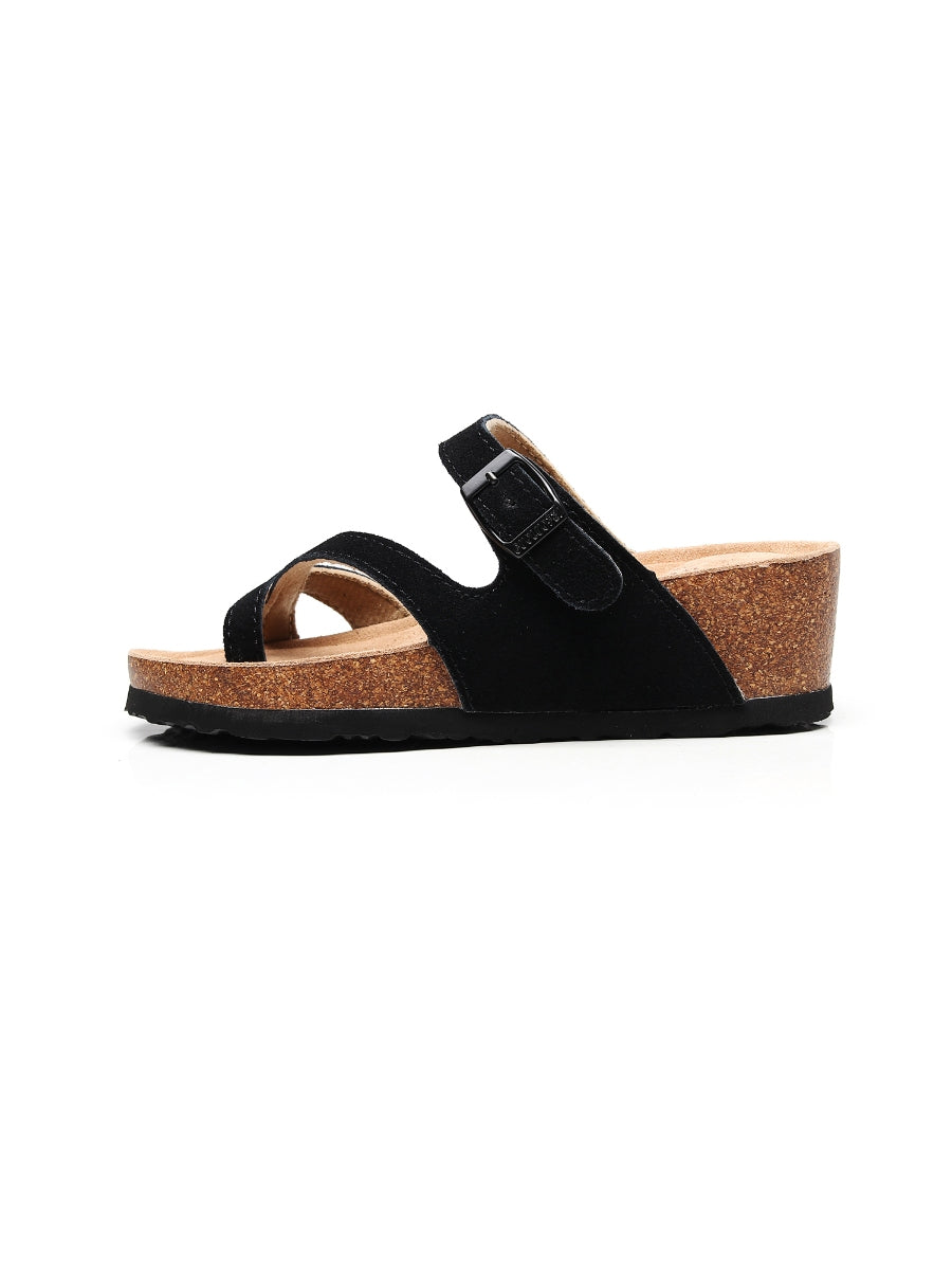 Maibulun | Black Criss Cross Toe Suede Upper Wedge Sandal