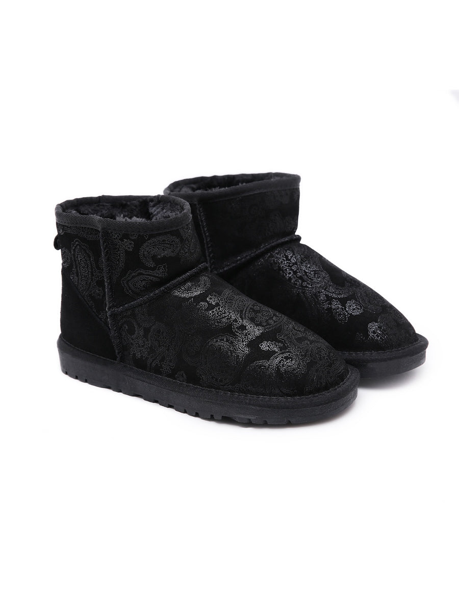 SMAIBULUN Ugg | Embroidered Faux Fur-Lined Leather Suede Boot