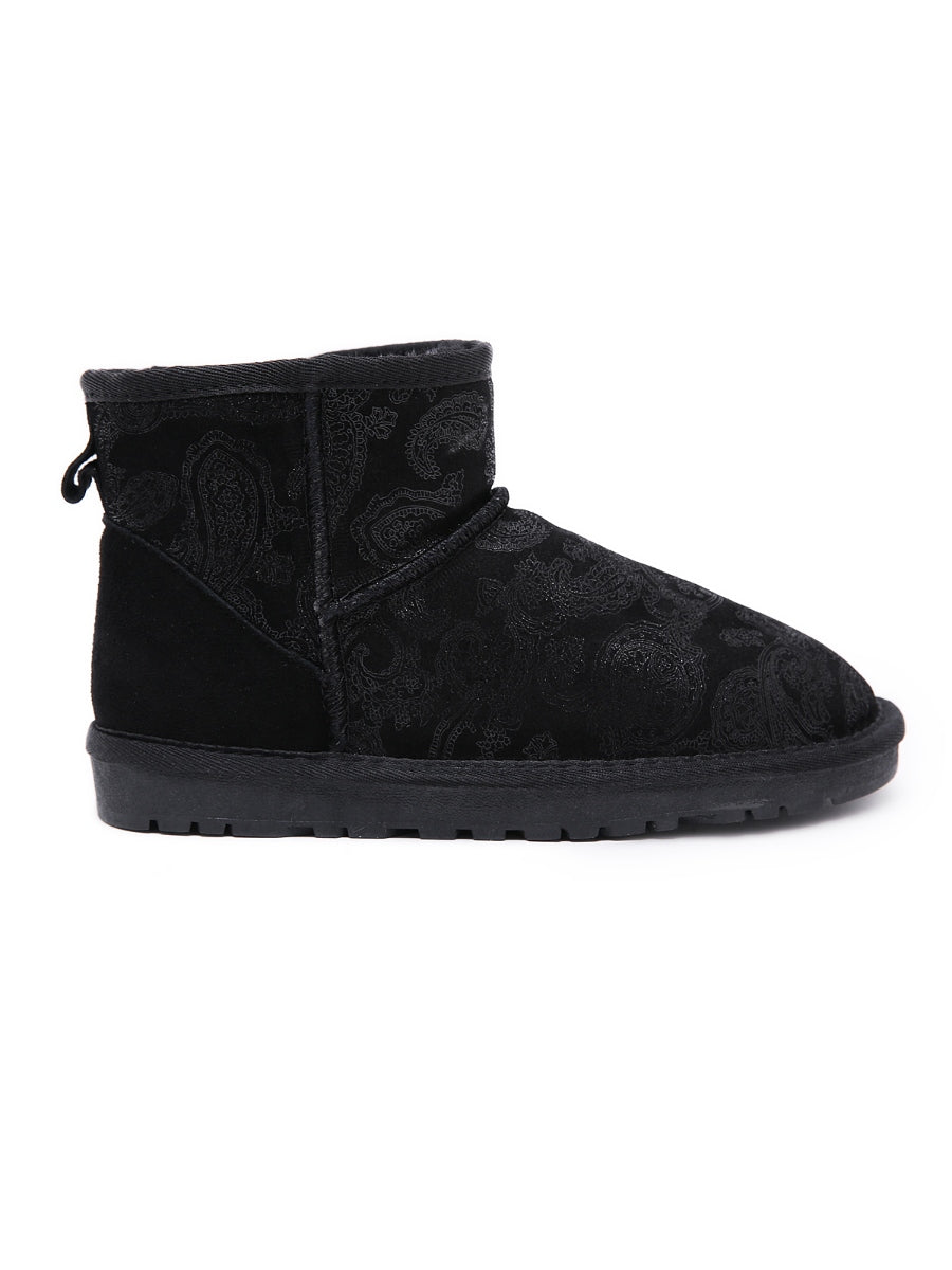 SMAIBULUN Ugg | Embroidered Faux Fur-Lined Leather Suede Boot