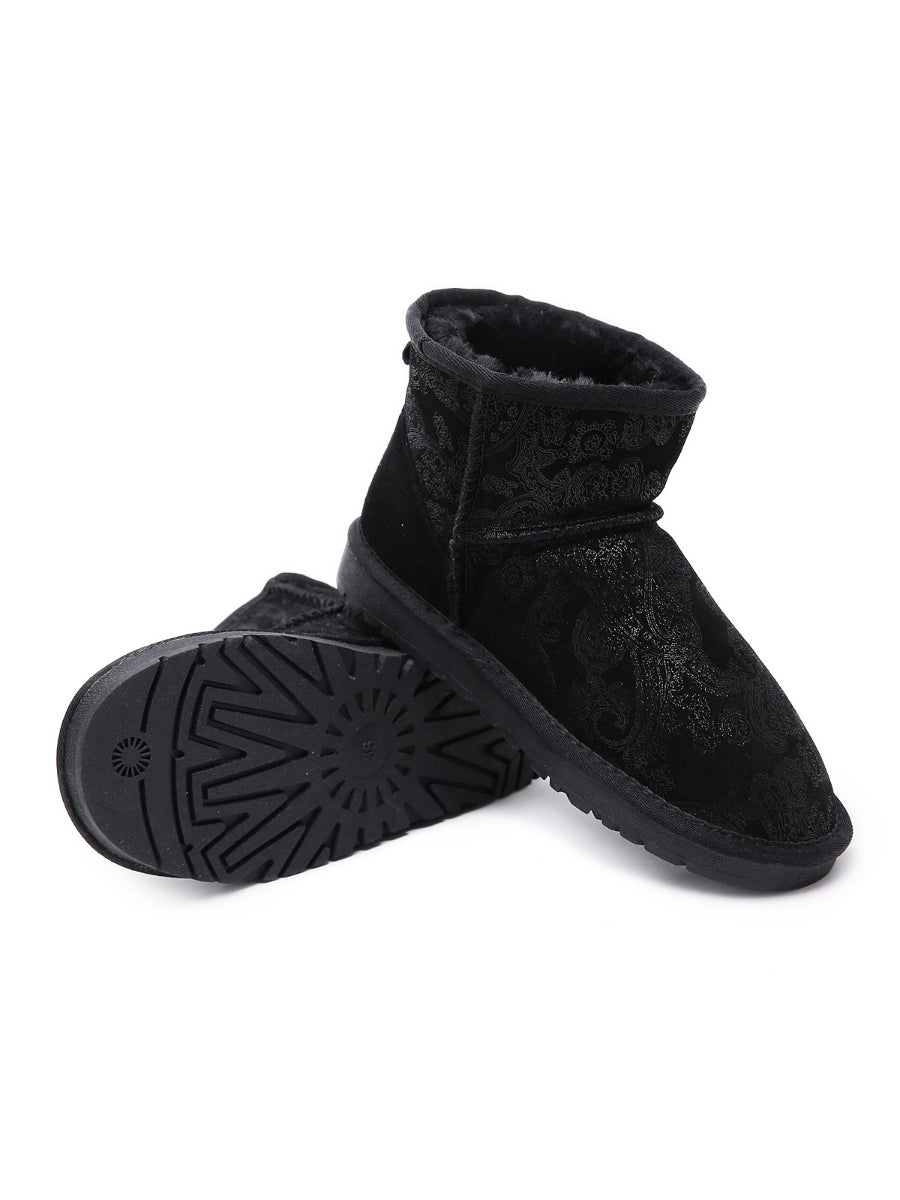 SMAIBULUN Ugg | Embroidered Faux Fur-Lined Leather Suede Boot