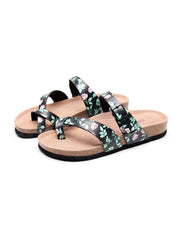 Maibulun | Black Rose Buckle-Accent Suede Upper Sandals