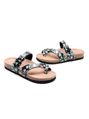 Maibulun | Black Rose Buckle-Accent Suede Upper Sandals