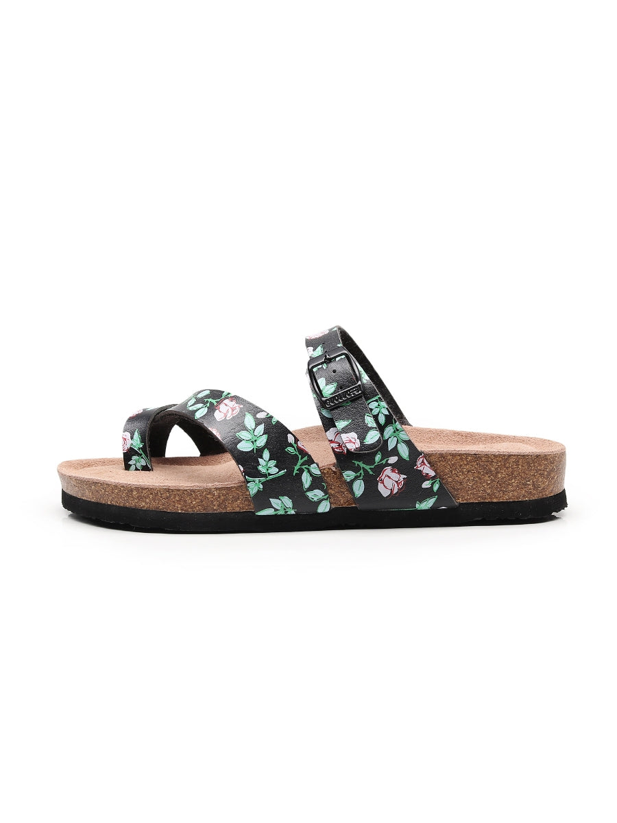 Maibulun | Black Rose Buckle-Accent Suede Upper Sandals