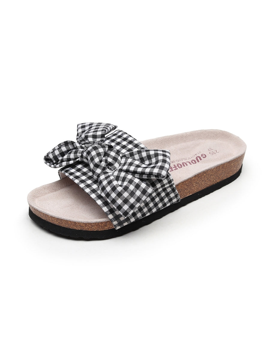 Maibulun | Black Gingham Bow Sandals Slides