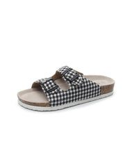 Maibulun | Tartan Gingham Double-Buckle Sandals Slides - Black