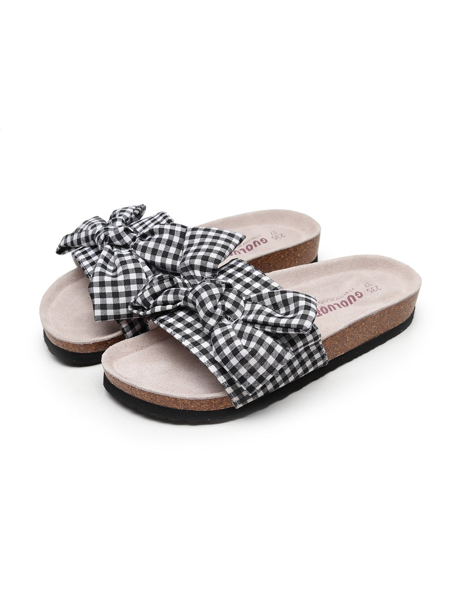 Maibulun | Black Gingham Bow Sandals Slides