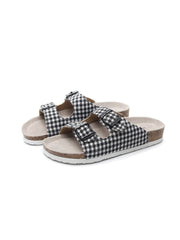 Maibulun | Tartan Gingham Double-Buckle Sandals Slides - Black