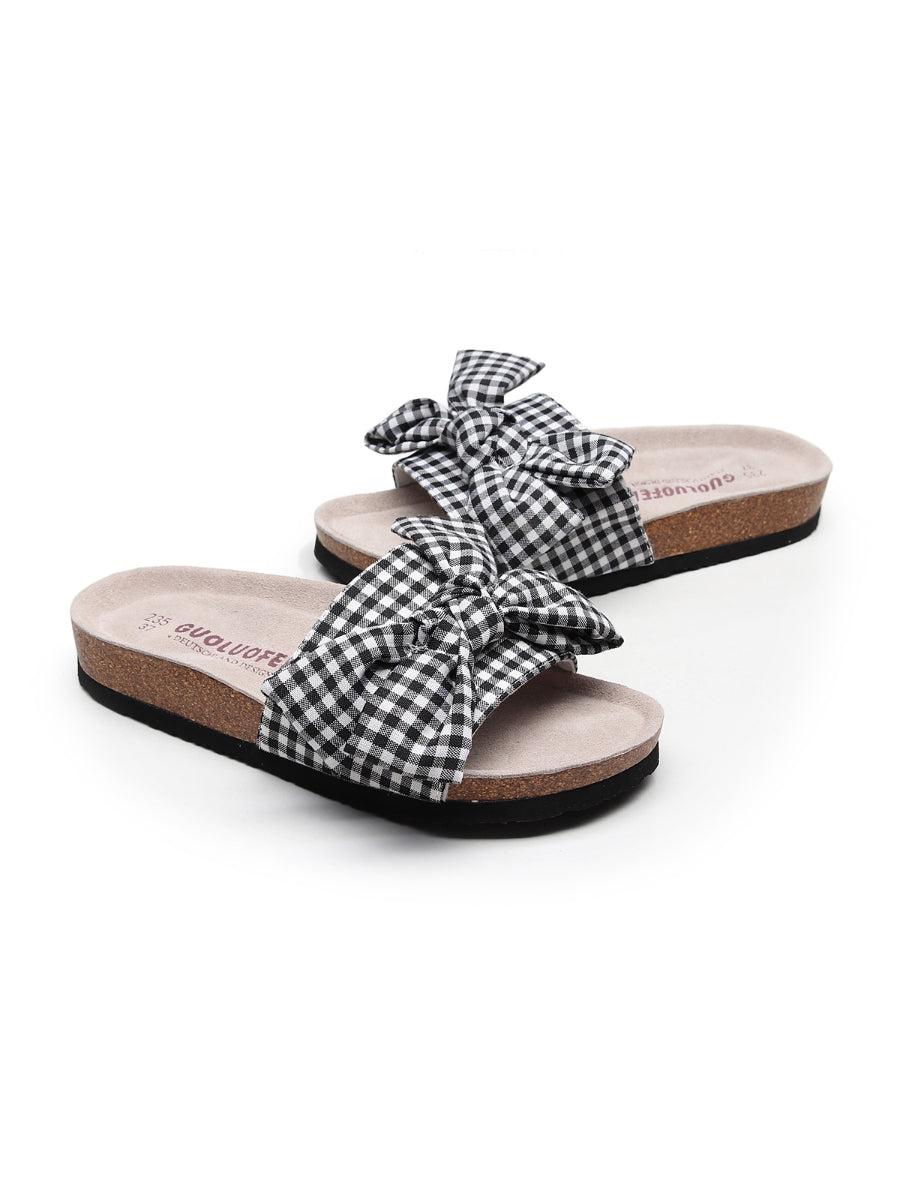 Maibulun | Black Gingham Bow Sandals Slides