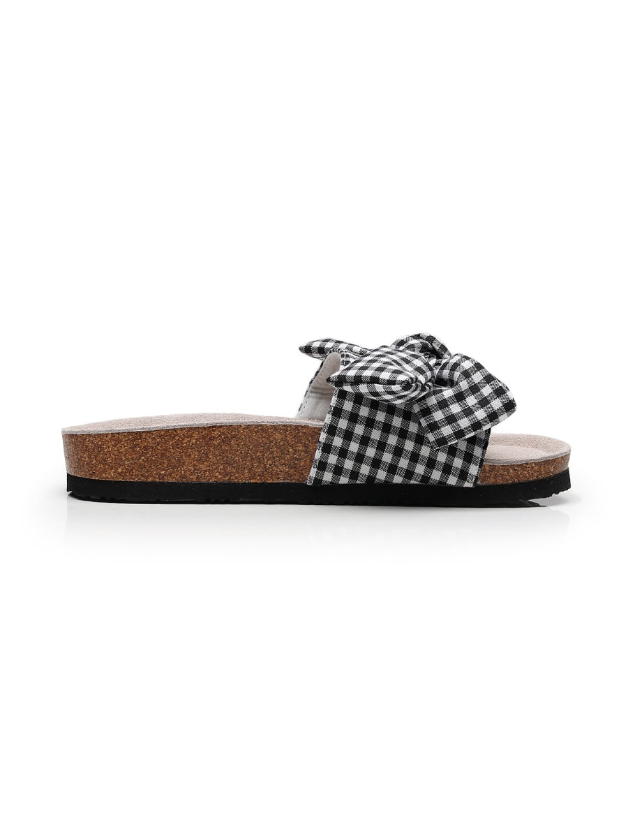 Maibulun | Black Gingham Bow Sandals Slides