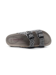 Maibulun | Tartan Gingham Double-Buckle Sandals Slides - Black