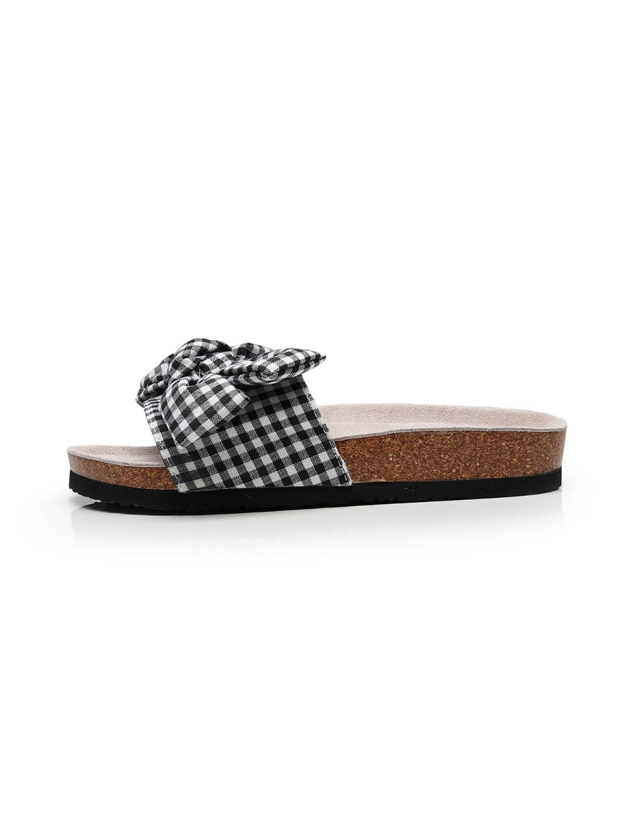 Maibulun | Black Gingham Bow Sandals Slides