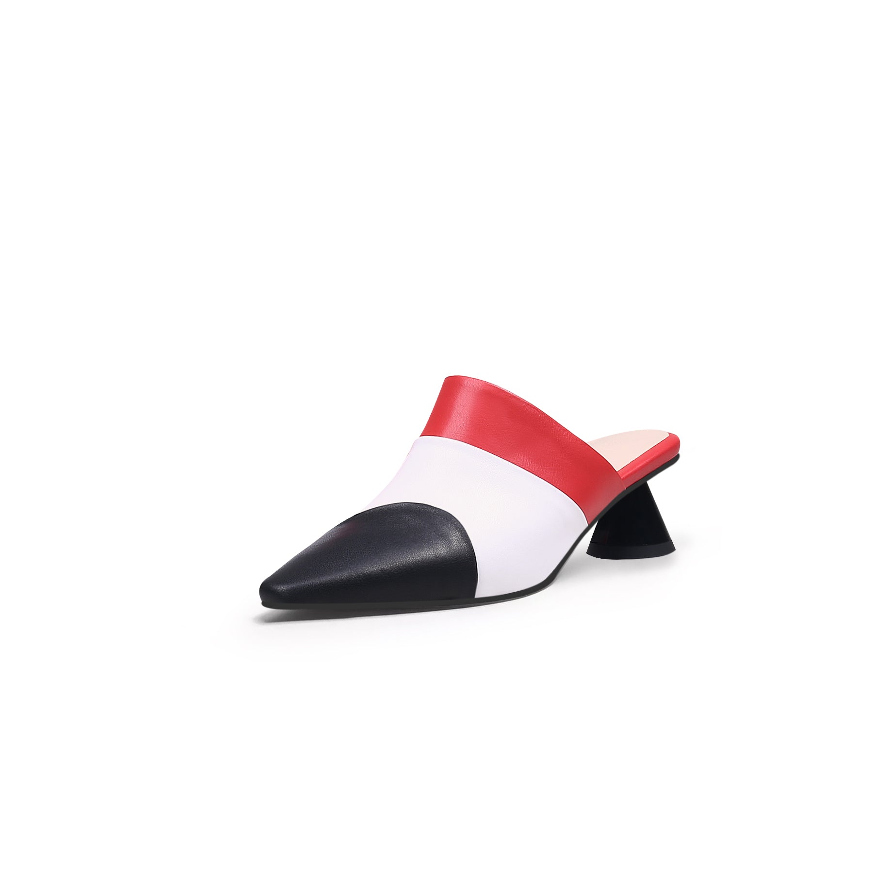 JadyRose | Contrast Color Triangular-Heel Leather Slide Mule