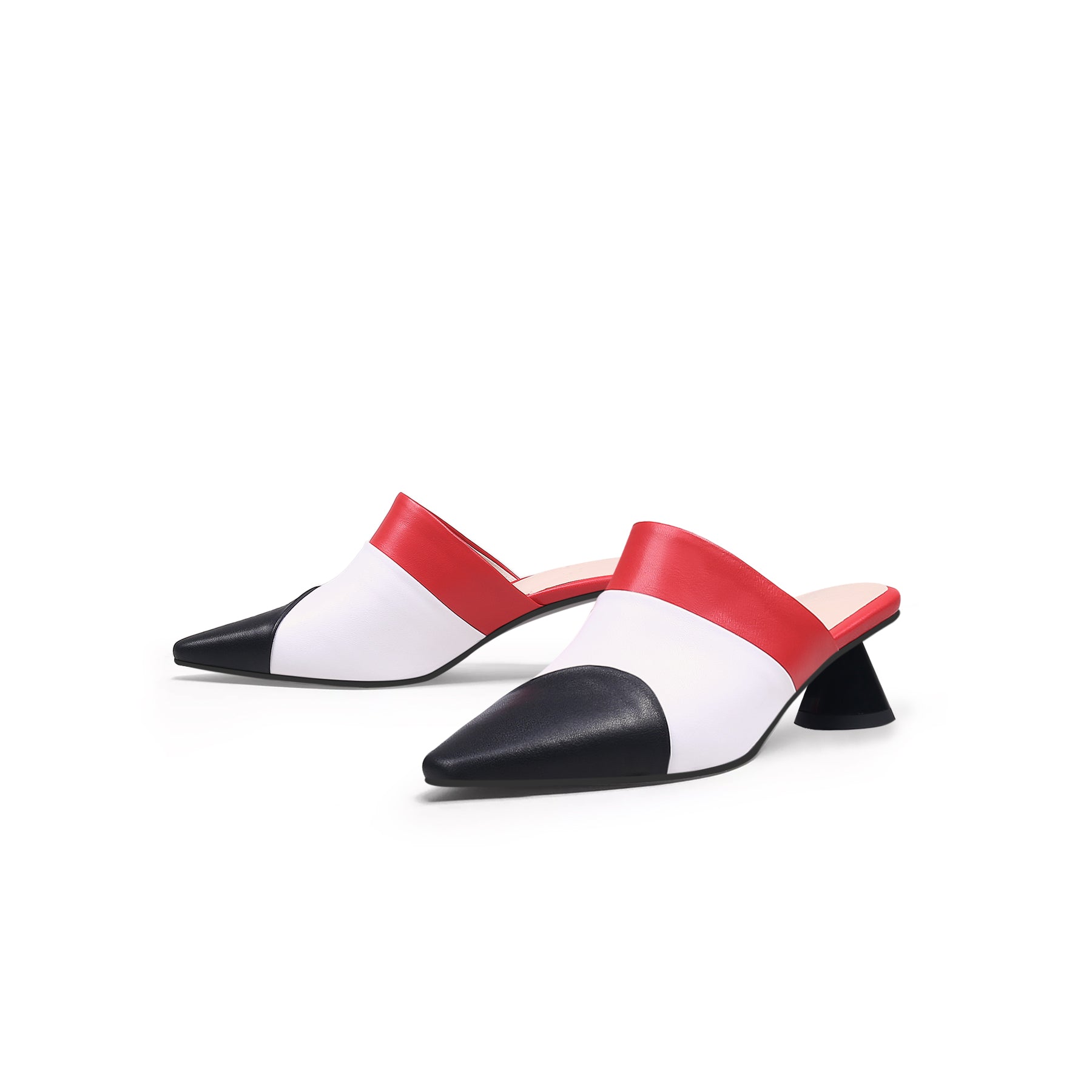 JadyRose | Contrast Color Triangular-Heel Leather Slide Mule