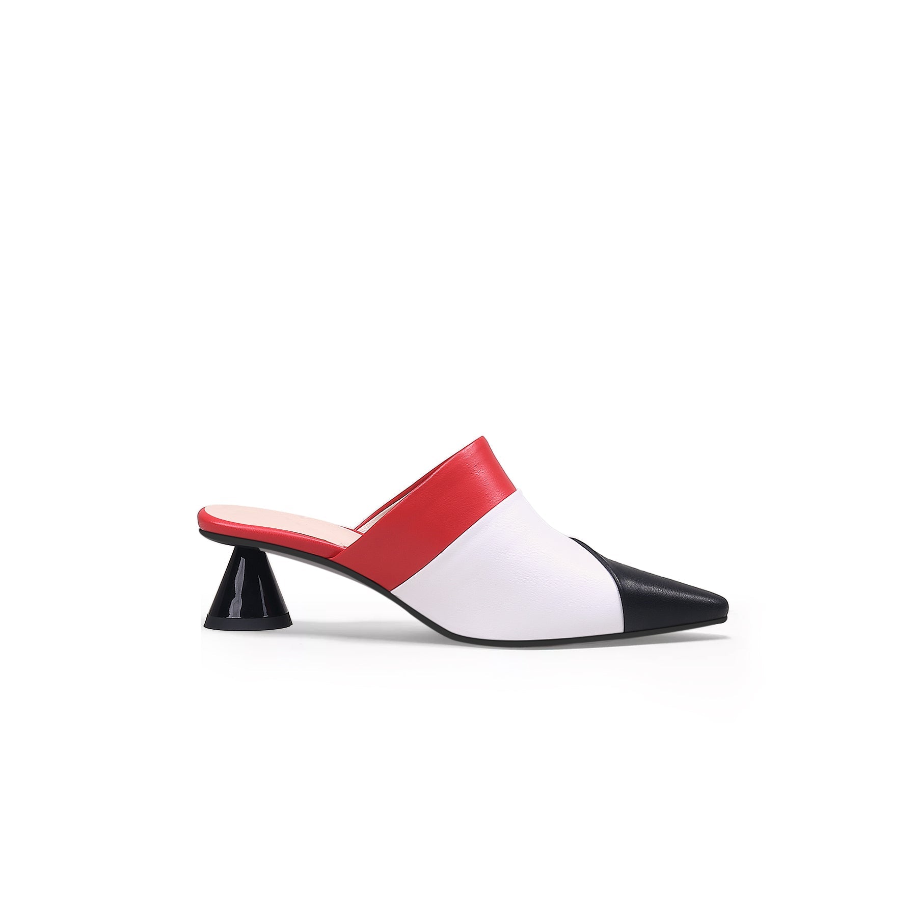 JadyRose | Contrast Color Triangular-Heel Leather Slide Mule