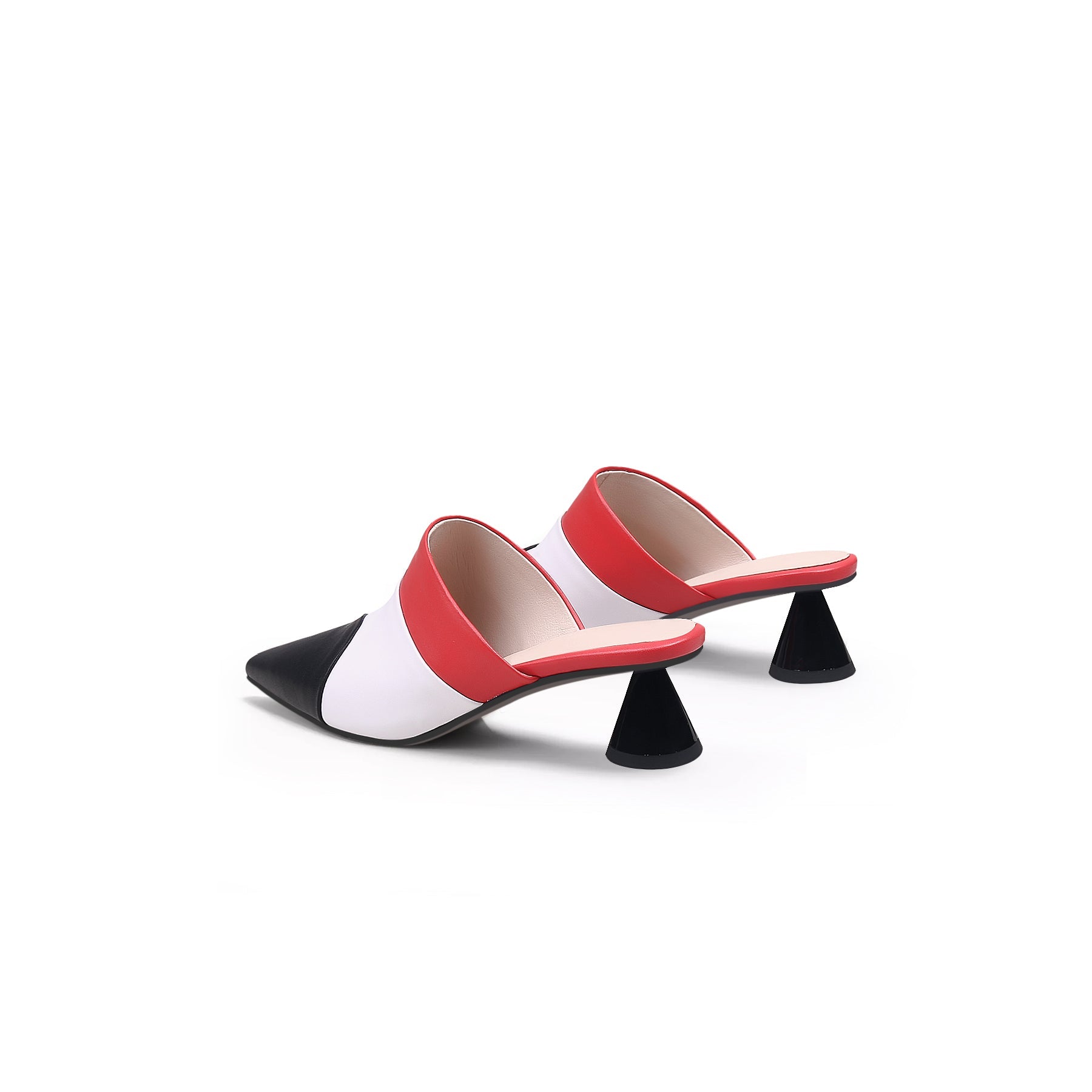 JadyRose | Contrast Color Triangular-Heel Leather Slide Mule