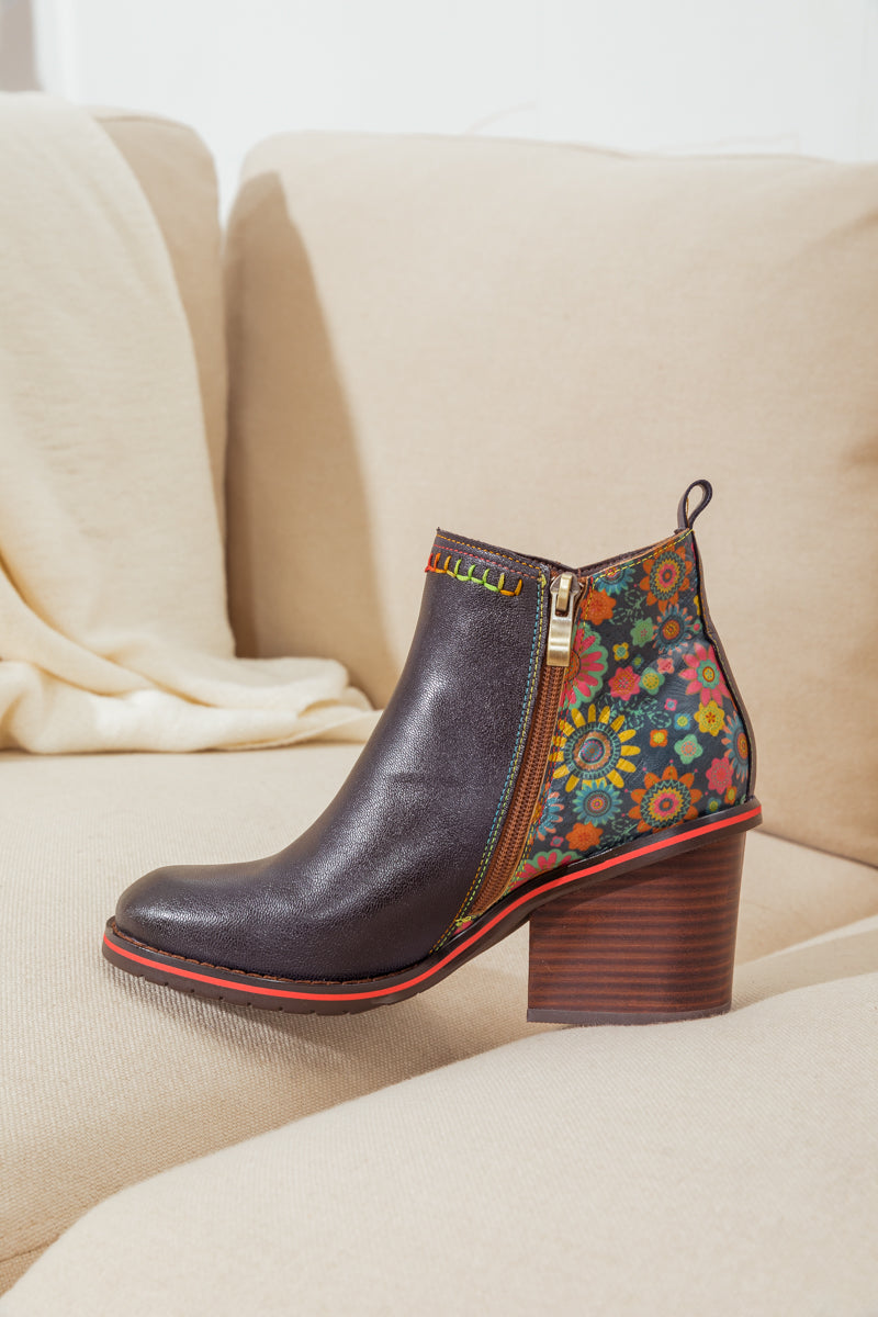 SOFFIA | ABSTRACT BLOCK HEEL LEATHER ANKLE BOOT