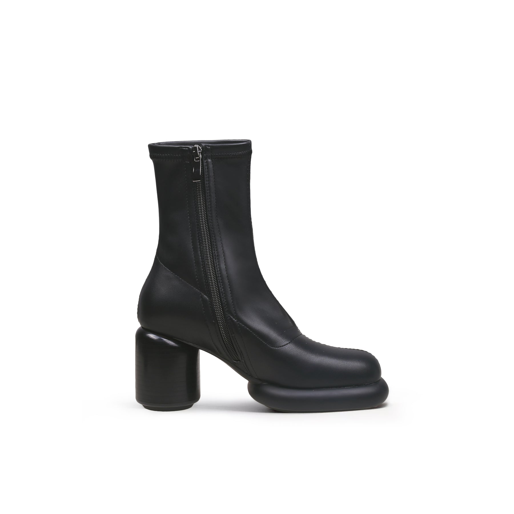 JADY ROSE | BLACK LEATHER BLOCK HEEL SOCK BOOT