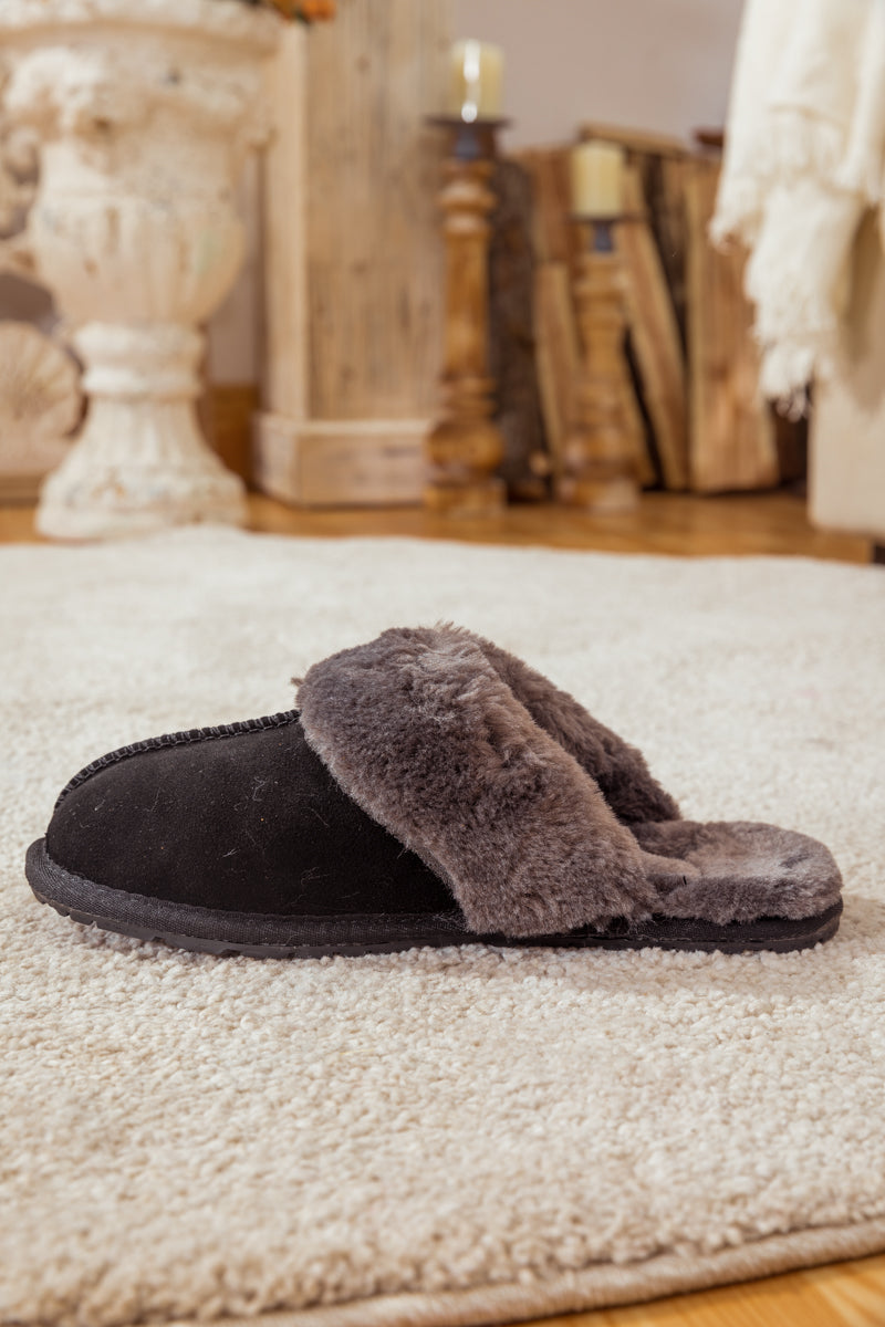 SMAIBULUN Ugg | WOOL LINED TASMAN SUEDE SLIPPER - BLACK