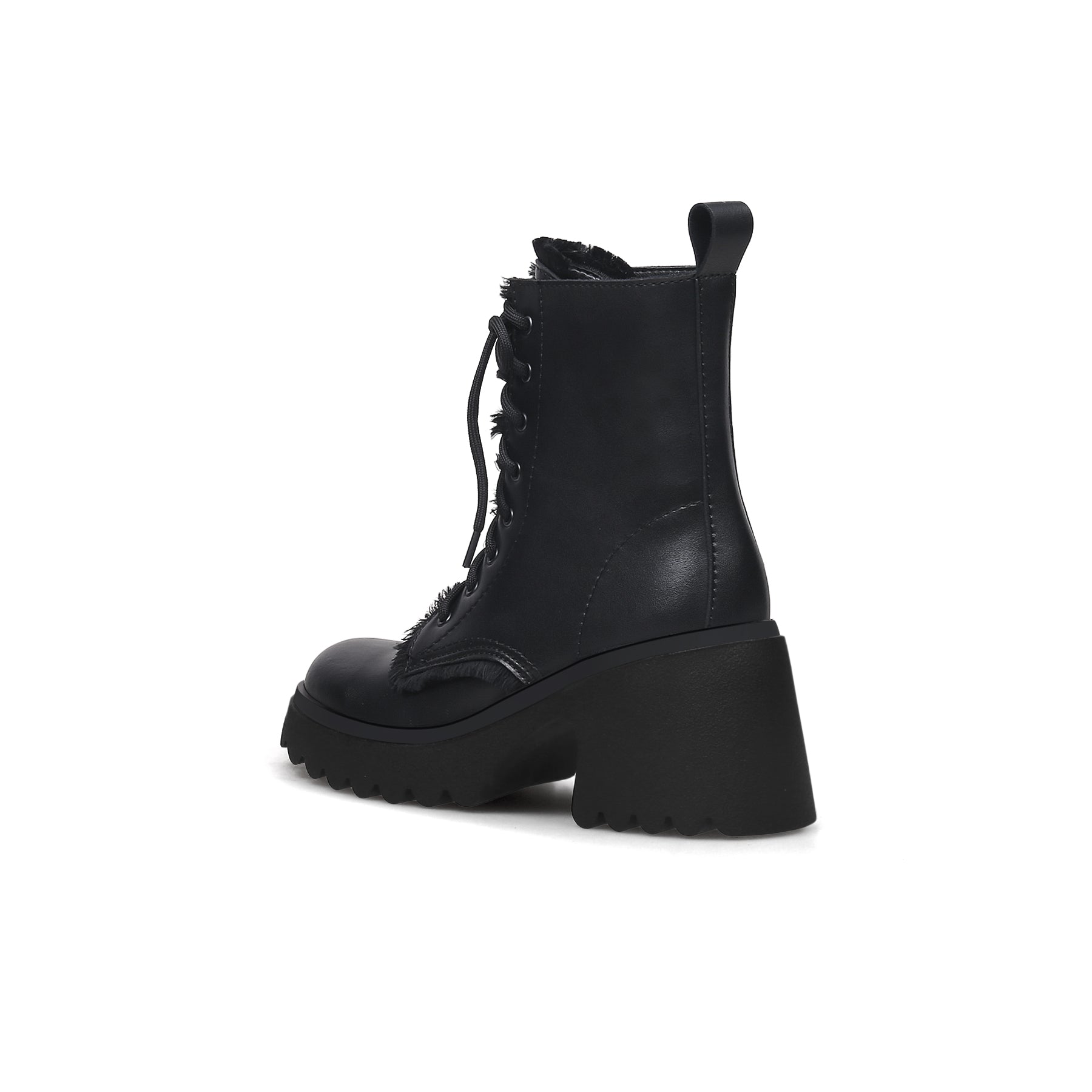 JADY ROSE | BLACK LEATHER MANE TRIM COMBAT BOOT