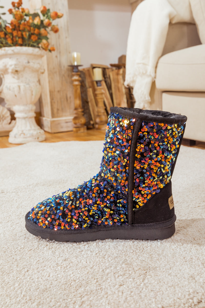 SMAIBULUN Ugg | SHIMMERING SEQUINS BLING BOOT - BLACK