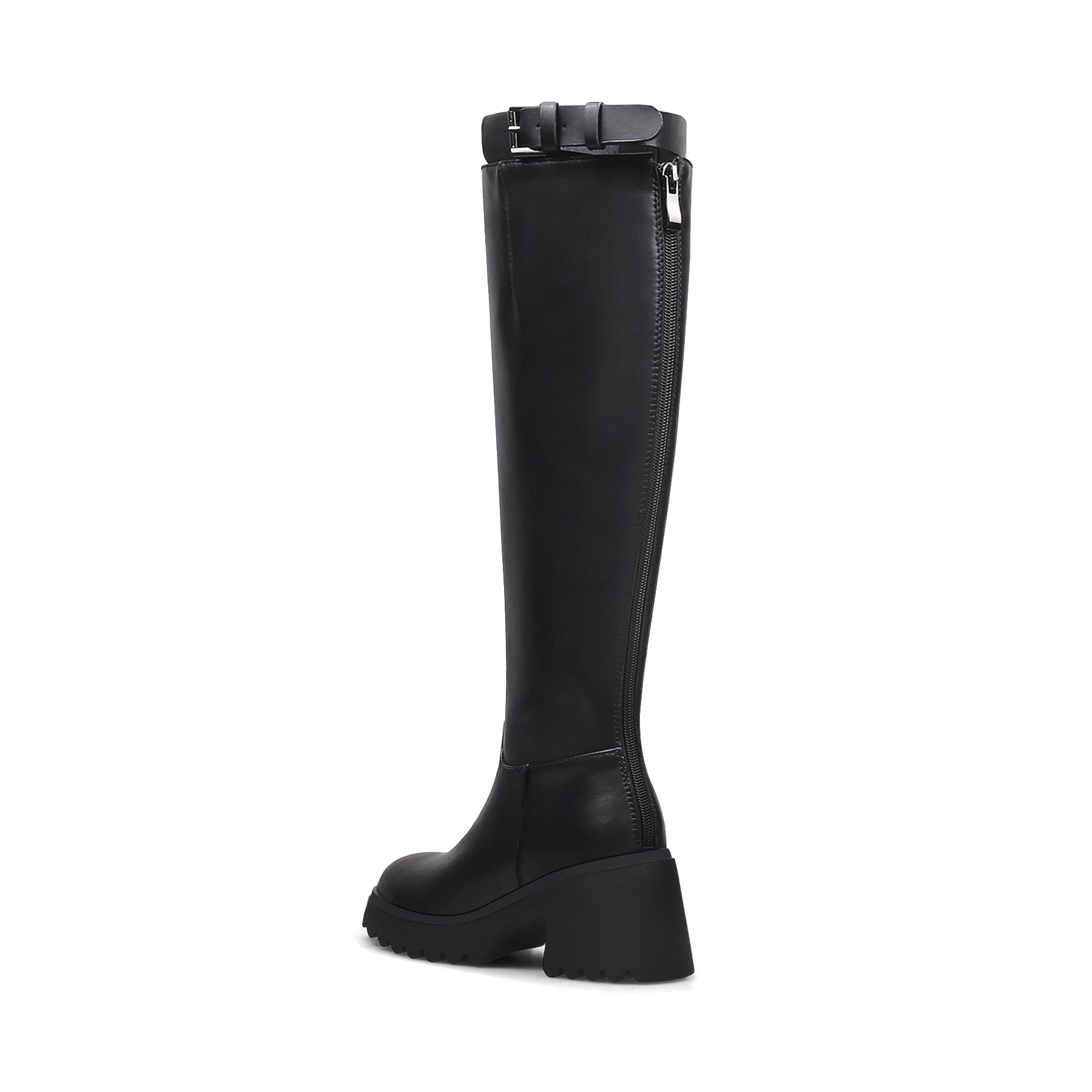 JADY ROSE | LUG SOLE KNEE HIGH LEATHER BOOT - BLACK