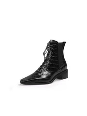 JadyRose | Croc-Embossed Lace-Up Black Chelsea Boot