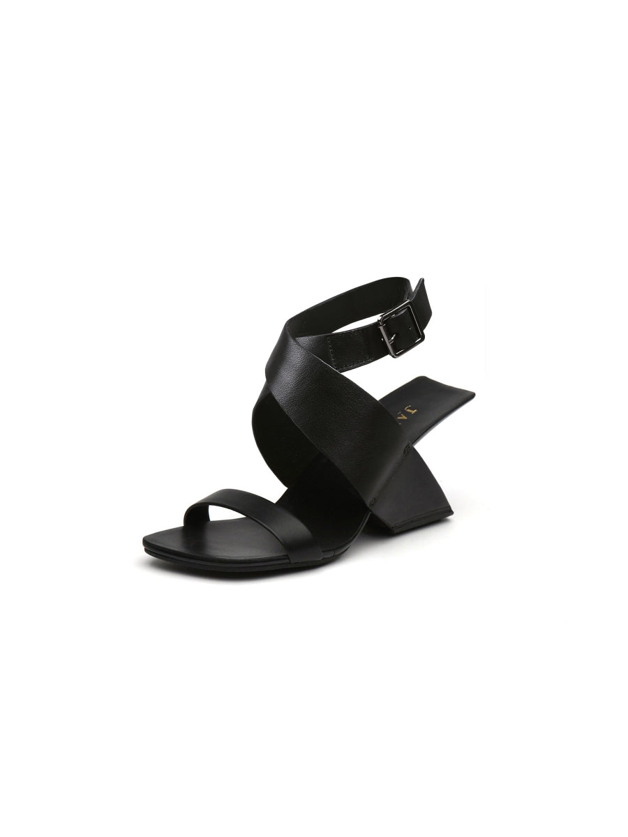 Twist Strap Open-Heel Leather Slide Sandal - JadyRose