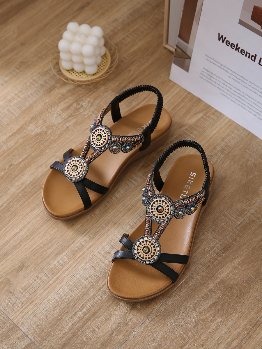 SIKETU | Black Geometric Rhinestone Sandal